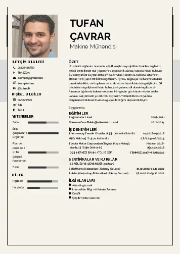 Makine Mühendisi Cv Örnekleri cv indir